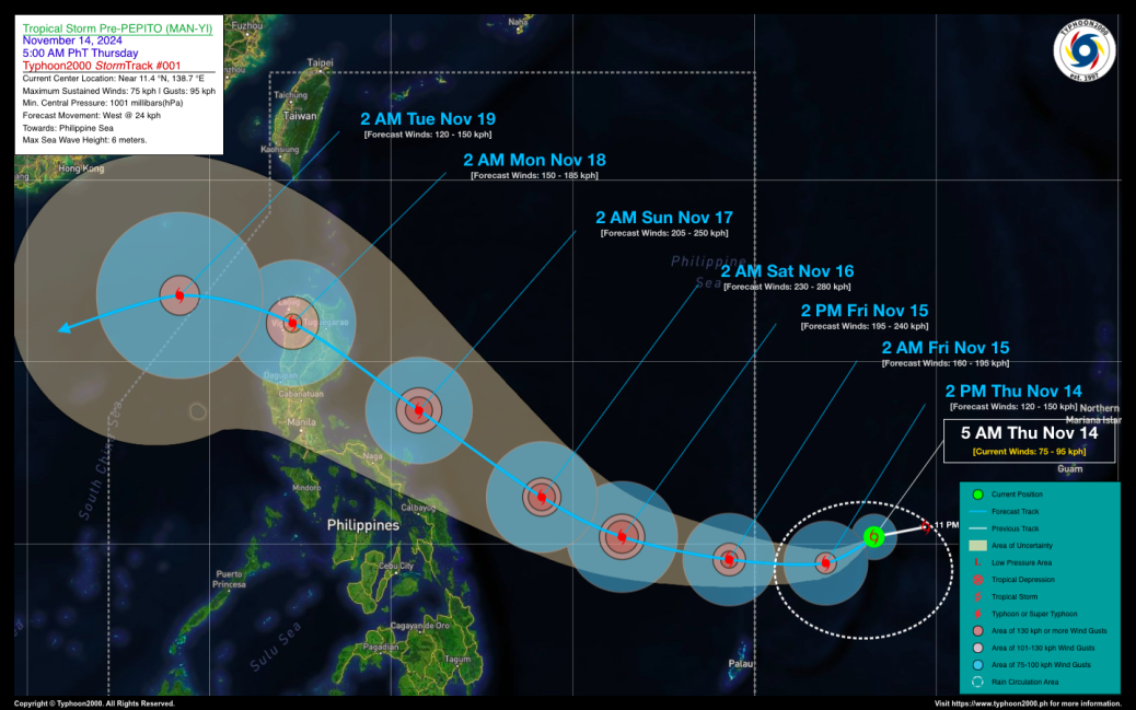 Tropical storm pre pepito man yi advisory no 01 typhoon2000